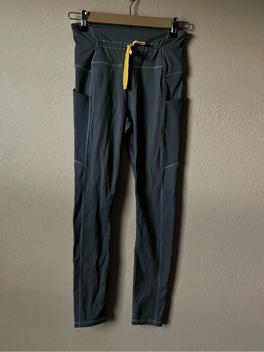 Fabletics Motion 365 Grey Leggings with Yellow Tie Waist